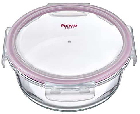 Westmark 233222E1 Boîte de conservation ronde en verre, contenance : 400 ml, passe au micro-ondes et au four, verre/silicone/plastique, transparent/rouge