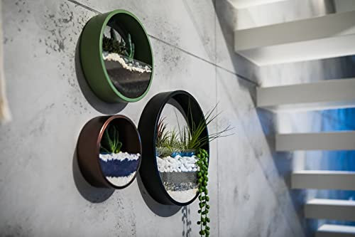 Leaflo 3er-Set Blumenbeet - Rund Blumenbeete mit Dekosteinen Metall mit runden Töpfen aus Glas für Pflanzen Innendekoration Farbe tiefschwarz Größe M + L + XL Durchm. 20 + 30 + 40 cm