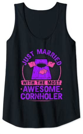 Damen Just Married, Cornhole Wedding Ehe Partner Wife Tank Top