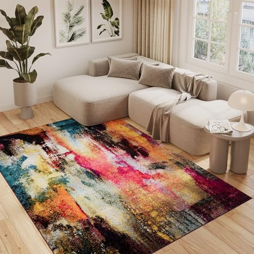 TAPISO Salsa Teppich Kurzflor Mehrfarbig Bunt Abstrakt Modern Design Wohnzimmer Schlafzimmer Jugendzimmer 120 x 170 cm
