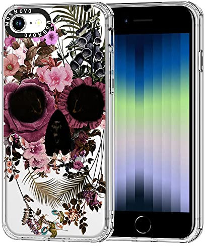 MOSNOVO für iPhone SE/iPhone 8 / iPhone 7 Hülle – Durchsichtige, schlanke, stoßfeste TPU+PC-Handyhülle, [6,6 Fuß Fallschutz/Anti-Abziehen] - Blumenschädel