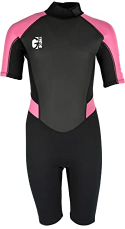 Gul Junior G-Force 3mm Back Zip Shorty Wetsuit - Black Pink - Easy Stretch - Unisex