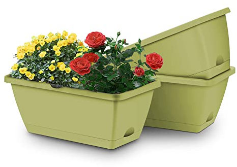 MissFox Blumenkasten Balkon 3er Set, 50x19cm 14 Liter Balkonkasten mit Wasserspeicher, Pflanzkübel Kunststoff Groß Rechteckig Blumentopf für Innen- und Draussen