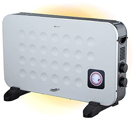 LEMODO Chauffage électrique avec 3 niveaux de puissance max. 2.000W, Radiateur électrique à économie d'énergie transportable avec minuterie, souffleur, turboventilateur et un thermostat, Blanc