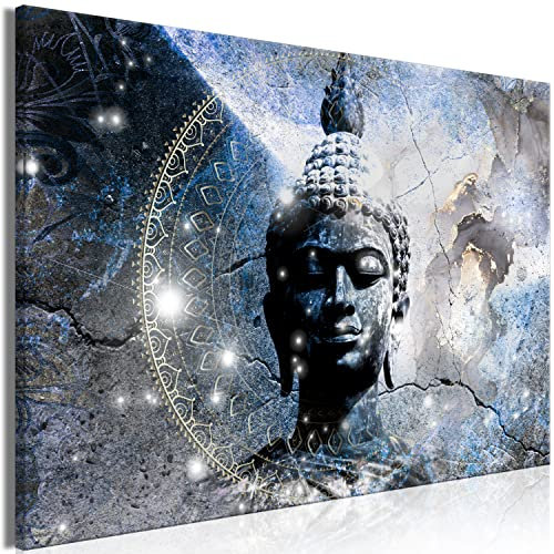 murando - Wandbilder XXL Buddha 90x60 cm Leinwandbild 1 tlg Kunstdruck modern Wanbilder XXL Wanddekoration Design Wand Bild Porträt Zen Gesicht Statue himmelblau p-C-10019-b-a