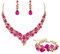 EVER FAITH Statement Halskette Ohrringe und Armband Set für Damen österreichische Kristall Tropfen Cluster Schmuckset Hot Pink Silber-Ton