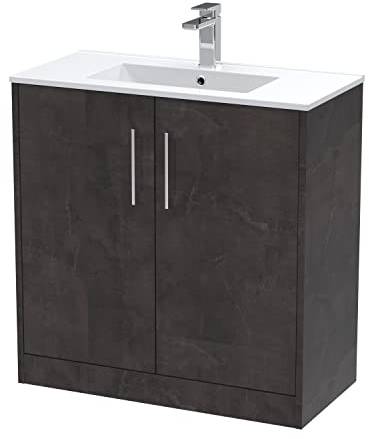 Hudson Reed JNU2605B Juno Floor Standing 2 Door Vanity Unit & Minimalist Ceramic Basin, 800mm, Matt Metallic Slate