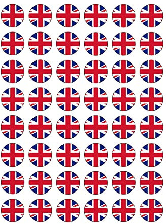 48 Union Jack Great Britain Flag Themed Edible Wafer Paper Round Cake Toppers Decorations