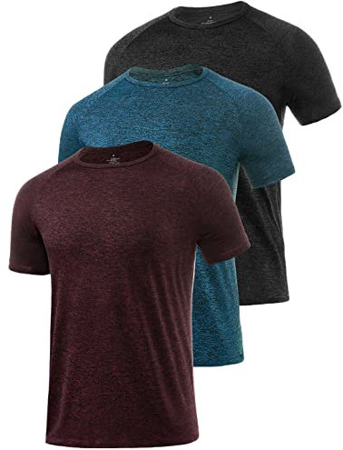 Star Vibe 3 Pack Men's Dry Fit T Shirt Moisture Wicking Athletic Tees Exercise Fitness Activewear Short Sleeves Gym Workout Top Black/Navy/Wine M