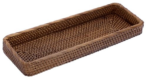 IGNPION Rattan Serving Tray Decorative Display Table Storage Toilet Tank Paper Desktop Organiser for Kitchen, Makeup, Vanity, Napkin, Candle, Ornament (40x15cm, Brown) (IGPUK0650)