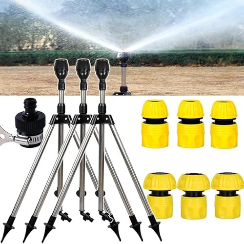 Rotating Tripod Sprinkler,360 Degree Automatic Rotating Irrigation Watering Sprinklers, Tripod Sprinklers for Yard Large Area,Rotary Irrigation Tripod Telescopic Support Sprinkler (3 PCS)