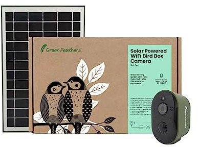 Green Feathers Battery Powered Solar Bird Box Camera With Wi-FI Connection, Outdoors Wildlife Camera for Bird Boxes (Solar Camera Only)