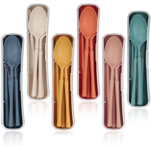Chuboir 6 Sets Travel Cutlery Set with Case, Reusable Plastic Spoon Knife Fork Chopsticks Tableware Set, Portable Camping Cutlery Set for Outdoor Travel Picnic Office School or Daily Use