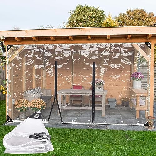 Abdeckplane Wasserdicht 1x0.8/1.5x2.2/3x3m,0.3mm Transparente Plane Mit Reissverschlüssen,Gewächshaus Pflanzenschutzabdeckung,PVC Reissfeste Zeltplane,Heavy Duty Klare Plane,WxH-4x2m/13.1x6.6ft