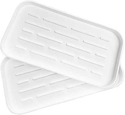 Cachpib 2 Piece White Silicone Kitchen Sink Organizer Tray, Eco-Friendly Sponge Holder for Kitchen Bathroom Countertop or Sink Soap Dispenser, Dish Bottle