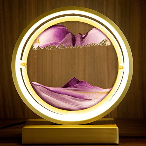 LEVINE Lampe sablier, scène de Sable 3D Quicksand Dynamique Ronde en Verre, Lampe de Bureau, Lampe de Peinture sur Sable (Couleur : Bleu, Taille : 29 x 10 x 33 cm) (Color : Purple-1)