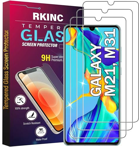 RKINC 3 Stück, Panzerglas Schutz Glas für Samsung Galaxy M21, Galaxy M31, Panzer HD Displayschutzfolie, 0,33 mm kratzfest, splitterfrei, blasenfrei, lebenslangeGarantie