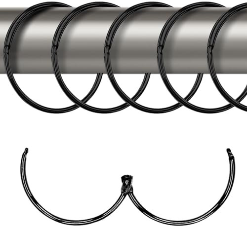 20 Stück gardinenringe zum öffnen, 50mm Metall Gardinenringe Vorhangringe, Duschvorhang Ringe, Vorhang Hängend Ringe für Duschvorhänge und Gardinenstangen Buchringe(schwarz)