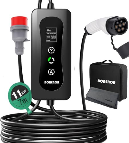 Typ 2 Ladekabel CEE 11kW, 7M EV Ladegerät Typ 2 Ladekabel, Einstellbarer Strom 8A/10A/13A/16A, 3 Phasing Tragbares EV Ladegerät, kompatibel mit IEC 62196-2 EVs Heim-Ladestation Ladekabels