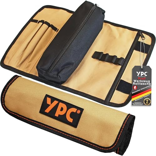 YPC VarioRoll M – 36x25cm, 2 Reißverschlusstaschen, 4 Steckfächer und 4 Schlaufen, Werkzeugtasche rollbar, Messertasche, Werkzeug Rolltasche, Werkzeugrolle, Schraubendreher Tasche leer