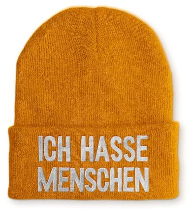 tshirtladen Spruchmütze Strickmütze Ich Hasse Menschen Wintermütze Mütze lustige Beanie mit Stick OneSize, Farbe: Mustard