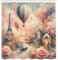ABAKUHAUS Rosa Duschvorhang, Rötel Ton Atmosphäre Träumerisches Paris mit Blumen Ballons und Eiffelturm, Stoffliches Gewebe mit Haken, 175 x 200 cm, Rosenholz Blasses Seemousse Ecru