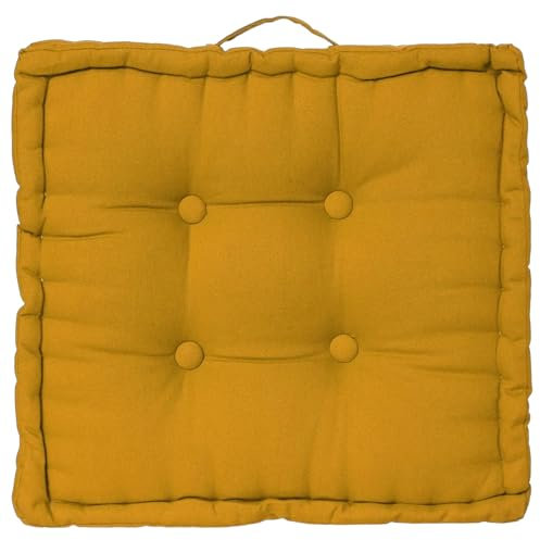 TIENDA EURASIA - Cojines para Sillas de Terraza | Cojín de Suelo Acolchado de Algodón con Asa | Medida 40 x 40 x 8 cm | Ideal para Sillas, Bancos, Palets, Suelo. (Ocre)