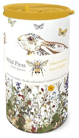 Museums & Galleries Insulated Travel Tumbler - Hare and Wildflowers - Floral Wild Press Design - 350ml Stainless Steel Cup - Re-Usable Mug