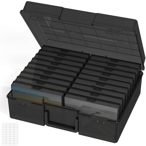 Lifewit Foto Aufbewahrungsbox mit 18 PCS innere Fotohalter, Fotobox 10,1 x 15,2 cm, Schwarze Fotoboxen zur Aufbewahrung, Foto Organizer Box aus Kunststoff für Saatgut Karten Handwerk Aufkleber