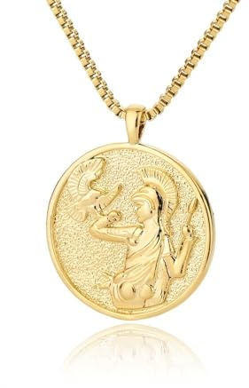 SEKDAQ Athena Artemis Hecate 18K Vergoldete Halskette,Griechische Mythologie Halskette,Goldmedaille Königin Halskette for Frauen