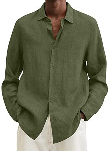 Cotton Hemp Long Sleeve Shirts for Men - Uk, Formal & Casual Oversized Solid Shirts for Everyday & Business Wear