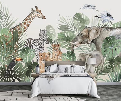 MIWEI Wallpaper Papier Peint Panoramique Faune De La Forêt Tropicale Papier Peint Nature Intissé Murale Chambre Salon -F014-350cmX256cm