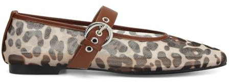 Dsevht Mary Jane Ballet Flats for Women Slip On Round Toe Bling Ballerina Shoes Buckle Strap Casual Dress Shoes, Leopard, 7 UK