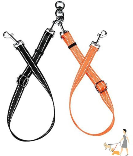 Guinzaglio doppio per 2 cani, guinzaglio per due cani, guinzaglio per 2 cani, nessun aggrovigliamento girevole a 360°, per cani di piccola taglia media e grande taglia, cuccioli di corsa