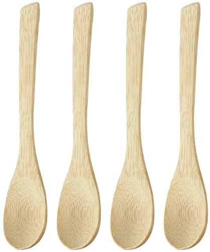 4 Unidades Utensilios de Cocina Madera Natural Cucharas Madera,Cucharas Pequeñas de Mango Largo para Cocinar Soperas Cucharas para el Hogar,Cuchara para Remover y Mezclar los Alimentos-16 cm