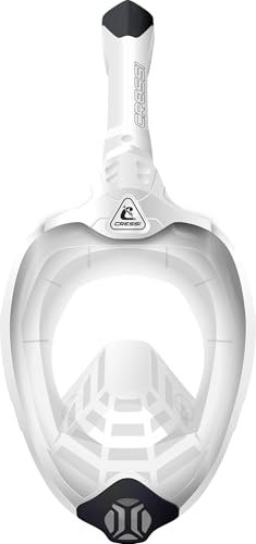 CRESSI Bali Full Face Mask White/Black S/M-Tauchermaske Vollmaske Ultra Klare Polycarbonat Linse, 100% Silikon, Schnorchel Float Ventil, Kamera Halterung, Weiß/Schwarz, S/M, Erwachsene