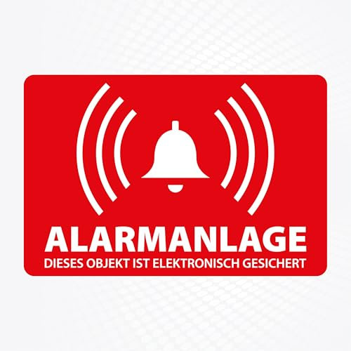 Aufkleber ALARMANLAGE - Dieses Objekt ist elektronisch gesichert - rot-weiß - 60 x 40 mm - 6 Stück - Premium Aufkleber Etiketten Sticker - Alarmgesichert - Schutz vor Einbruch & Dieben