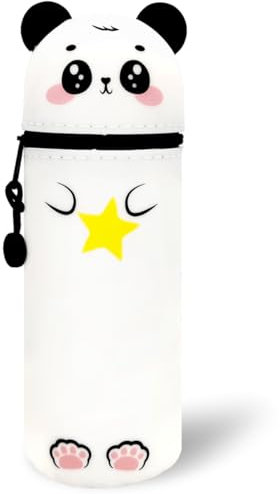 GDFJBG Trousse Ecole 2 en1 en Silicone Souple - Kawaii, Panda Porte-Plume, Fermeture Eclair en Silicone, Pochette de Stylo, avec Support pour Stylo,Extensible en Forme de Animal