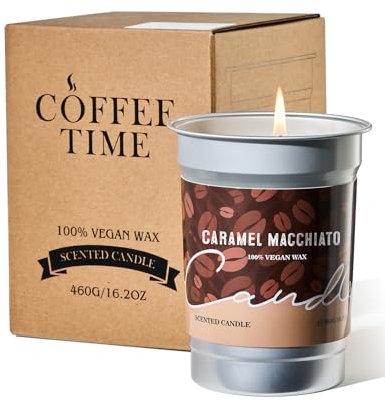 M&SENSE 350g Kaffee Duftkerze, Karamell Macchiato Duftkerzen im Glas, Brenndauer bis 73 Std. Vegan Natürliche Sojakerze, Brenndauer, Duftkerzen Geschenk für Kaffeeliebhaber, Männer, Frauen