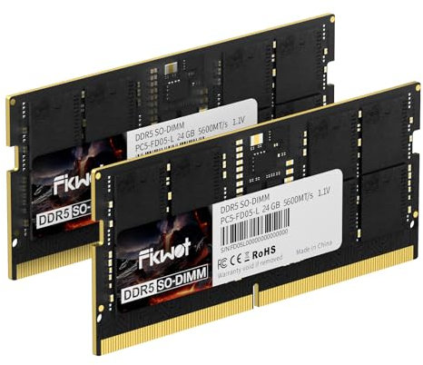 Fikwot DDR5 RAM 48GB Kit (2x24GB) 5600MHz CL40 1.1V SODIMM 262 Pin Intel AMD kompatibler Laptop-Speicher für Spiele und den Professionellen Einsatz