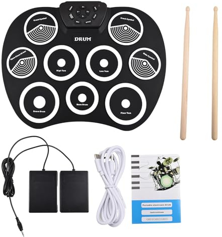 Elektronischer Trommel -Set, Rollen -Drum Electronic Drum Pad mit 7 Drumgruppen, Fußpedalen, Drum -Sticks für Kinder für die Heimübung oder Bühnenleistung