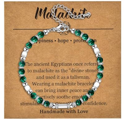 Candyfancy Naturstein Armband Damen Edelstein Armbänder für Frauen Natürliche Echte Steine Perlenarmband für Damen Verstellbare Länge 18+5cm Malachit