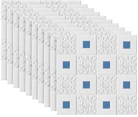 LKXHarleya Lot de 10 Panneaux muraux Autocollants imperméables, 70 x 70 cm, en Mousse 3D, pour décoration de Chambre, Salon, Cuisine, TV, intérieur, Bleu