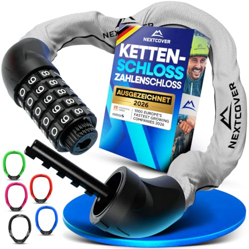 NEXTCOVER® Fahrradschloss LockOne mit Zahlencode I - [SAFESECURE] Zahlenschloss hohe Sicherheit Fahrradschloss Zahlenschloss I robustes & langlebiges Kettenschloss Fahrrad I Bike Lock