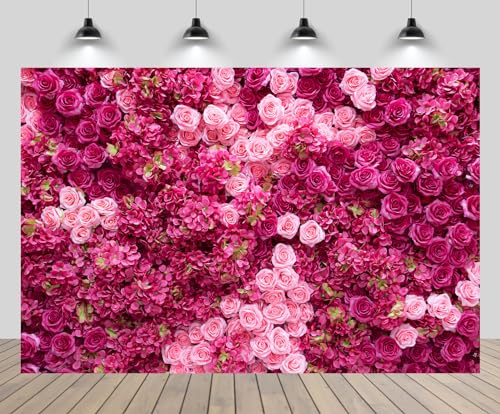 CHNBGPRO 2.1m x 1.5m Rose Wall Photo Background Rose Photo Backdrops Spring Party Tea Party Flowers Decoration Girls Birthday Pink Princess Party Wedding Bridal Shower Anniversary Ceremony Decor