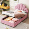 Bett mit Bettkasten 90 x 200 cm mit floralem Kopfteil und Lattenrost, Bettrahmen mit höhenverstellbarem Kopfteil und hydraulischem Stauraum, hautfreundlicher Samtstoff, Rosa