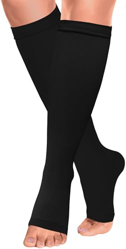KUDLE Kompressionsstrümpfe Bein Kompressionssocken (Zehenfrei, Medizinisch) 20-30 mmHg – Stützstrümpfe für Damen & Herren bei Krampfadern, Schwellungen, Schienbeinkantensyndrom, Ödeme