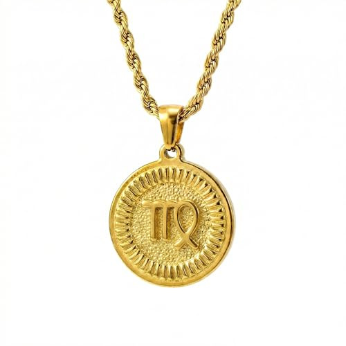 18K Gold Plated Zodiac Necklace for Women Men, Retro Coin Zodiac Sign Pendant Necklaces, Hypoallergenic & Anti-Tarnish, Adjustable Chain Horoscope Jewelry with Gift Box, Birthday Gifts for Her Him