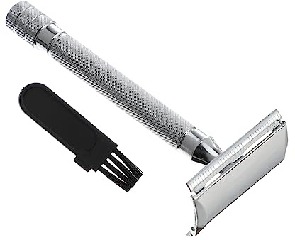 Sicherheitsrasierer für Gesichtshaare und Bart, Aluminiumlegierung, Retro | Doppelseitiger Klingenhalter, Drehbare Öffnung zur Reinigung, Ergonomischer Griff, ohne Klingen