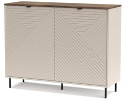 Kommode EVO Sideboard 2-türig 123x95x40 cm Kaschmir/Eiche modern Wohnzimmer | 2 Türen & geometrische Fronten, 4 Böden, Saugroboter-geeignet, Schrank Anrichte Schlafzimmer, Modern, made in EU